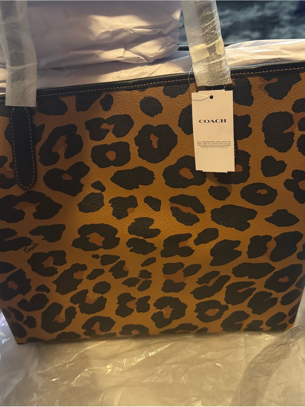 Coach Leopard-Print City Tote Bag - Tan & Black - Picture 2 of 5